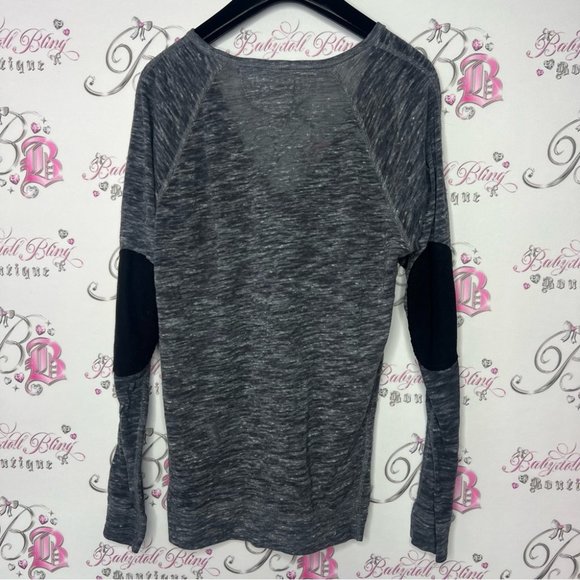 Aritzia community long sleeve top grey black with elbow patches vneck lounge - Picture 2 of 5